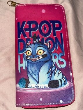 K-POP Design Pink Cat Zipper Phone Wallet Case